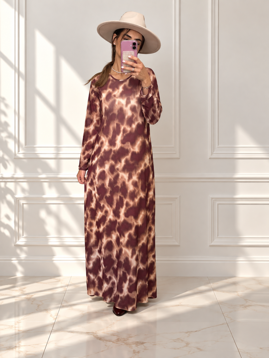 Robe Nesia motifs tie & dye bordeaux